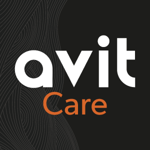 Sort baggrund med teksten Avit Care